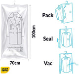 Smart Saver 4 Pcs Hanging Vacuum Storage Garment Bags Reusable Compression Bags Clothes Space Storage Bags Clear Vacuum Seal Bags for Clothing Suits Dress Jackets, with Hand Pump