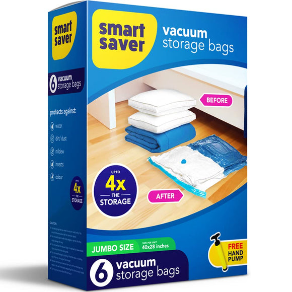 Smart Saver Bigowl Plastic Smart Saver Reusable Vacuum Storage Bags - 6 Pack
