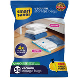 50 Jumbo Smart Saver Vacuum Bags for Travel, Space Saver Bags Compression Storage Bags for Clothes, Bedding, Pillows, Comforters, Blankets Storage Vacuum Sealer Bags