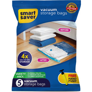 5 Pack Smart Saver Vacuum Bags for Travel, Space Saver Bags (1 Large/2 Medium/2 Small) Compression Storage Bags