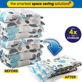 4 Pack Smart Saver Vacuum Bags for Travel, Space Saver Bags (1 Jumbo/1 Large/1 Medium/1 Small) Compression Storage Bags for Clothes, Bedding, Pillows, Comforters, Blankets Storage Vacuum Sealer Bags