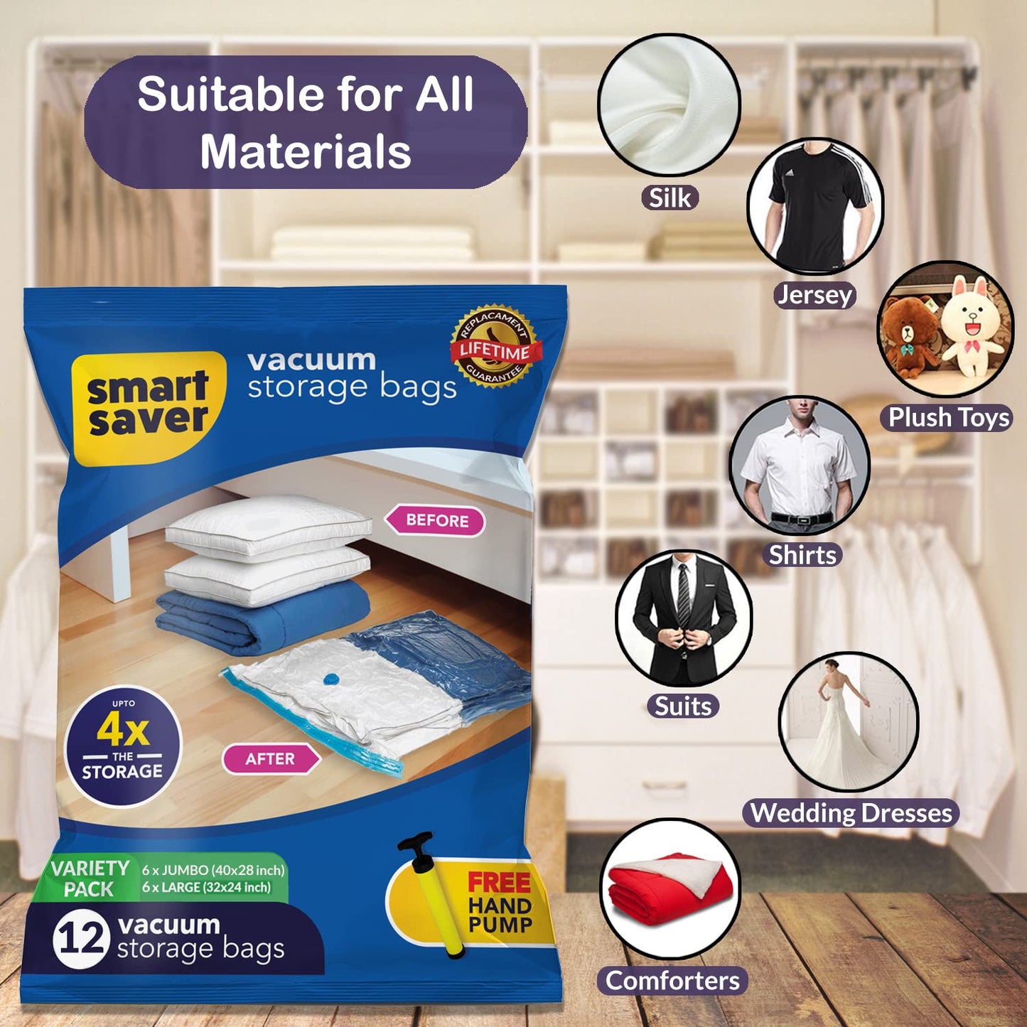 Vacuum Bags with Manual Pump - Choose your Size and Pack