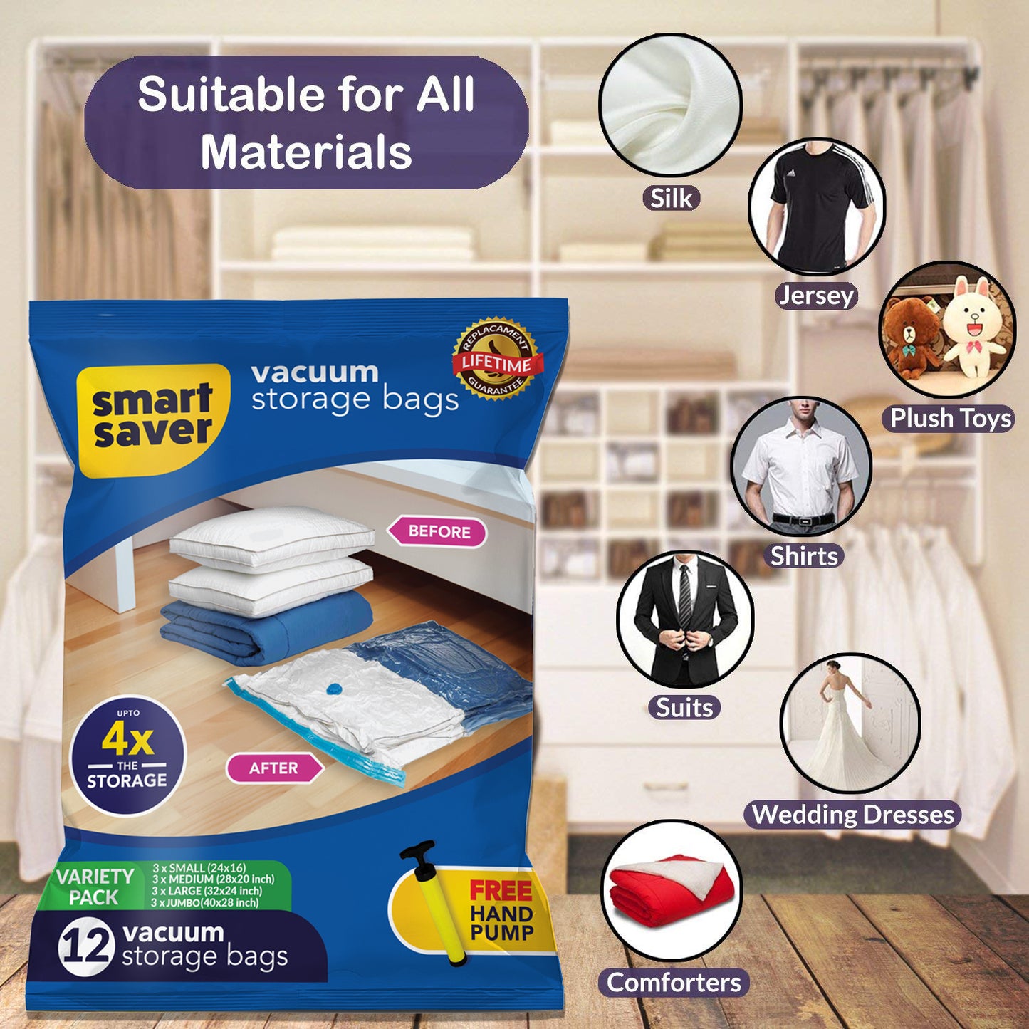 12 PACK( 3 Jumbo + 3 Large + 3 Medium + 3 Small)