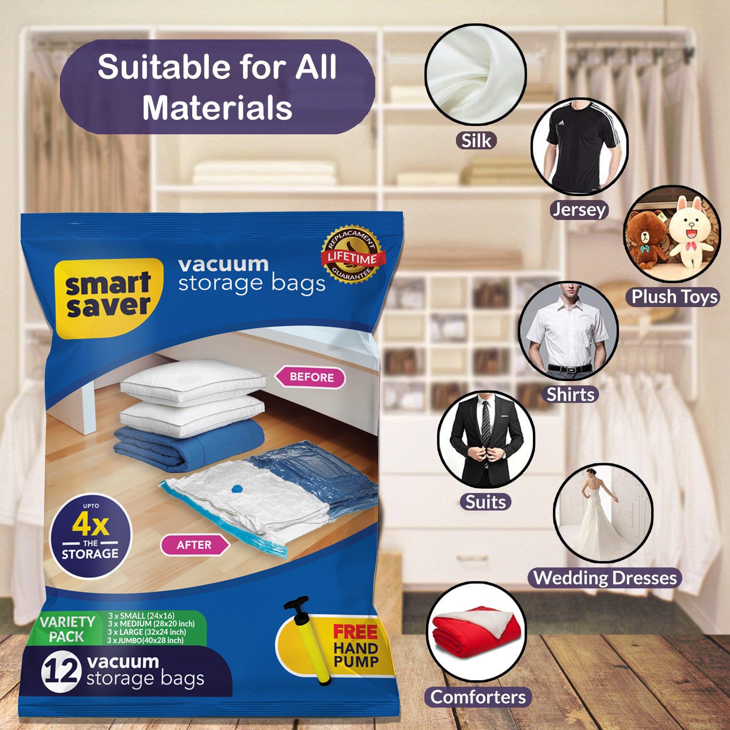 12 PACK( 3 Jumbo + 3 Large + 3 Medium + 3 Small)