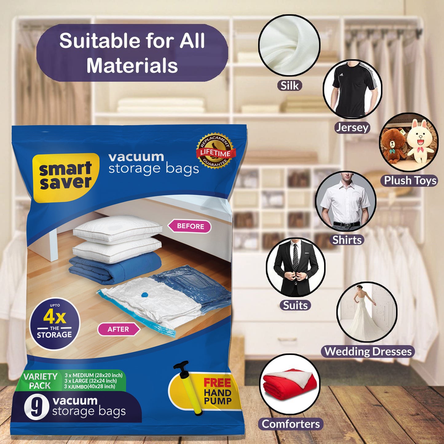 9 PACK( 3 Jumbo + 3 Medium + 3 Large)