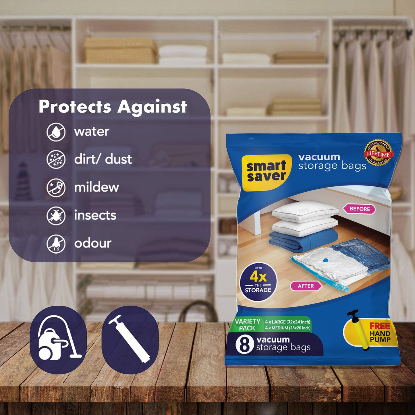 8 pack (4 Large+ 4 Medium)