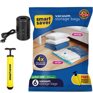 Smart Saver Premium Reusable Pack of 6 Large Bags with Electric Pump Online in India at Smartsaver.in